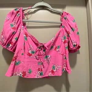 Zara Floral Pink Puff Sleeve Top
